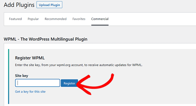 Add Site Key and click the Register button 添加网站键并点击注册按钮
