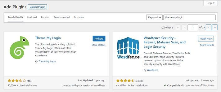 安装主题 我的登录以创建WordPress自定义重置密码页面。
