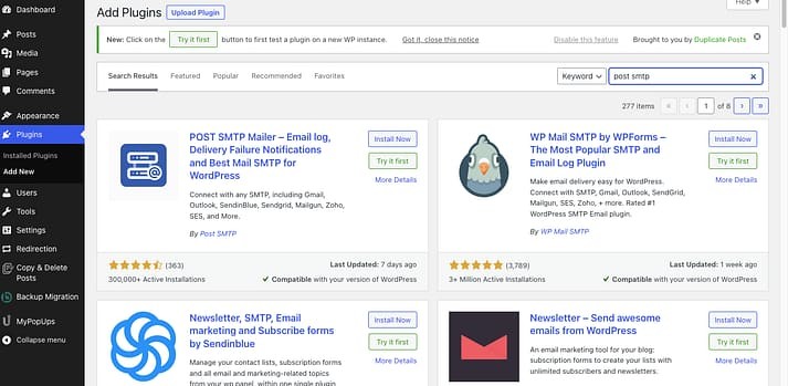 如何从 WordPress 管理仪表盘添加 SMTP 插件。