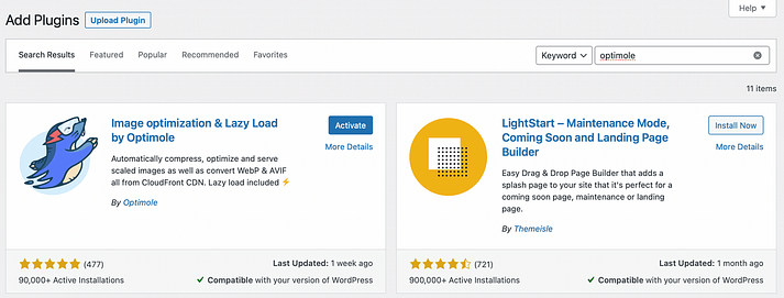 Optimole 插件激活