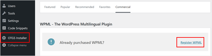 使用 OTGS 安装程序注册您的网站