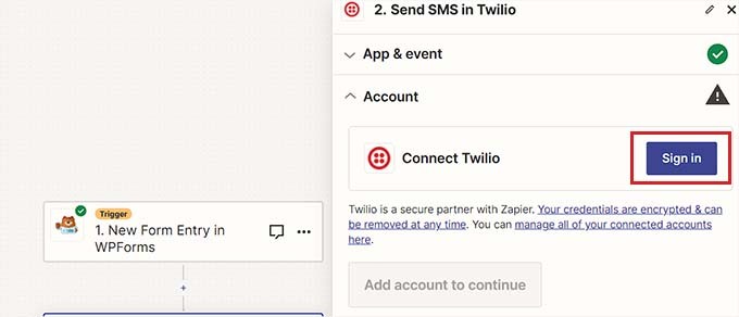 点击Twilio旁边的登录按钮